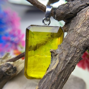 Emerald Cut Lemon Quartz Doublet Pendant: 925 Sterling Silver, Minimalist Jewelry
