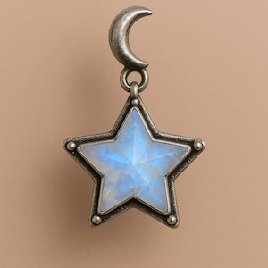 Regenbogen Mondstein Stern Anhänger: 925 Sterling Silber, Boho Schmuck