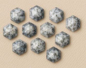 Rose Cut Dendrite Opal Cabochon – Hexagon Gemstone, 5-30 MM