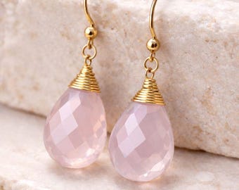 Beautiful Pink Rose Quartz Earring, 925 Sterling Silver, Handmade Jewelry, Minimalist Earrings, Birthday Gift For Girlfriend