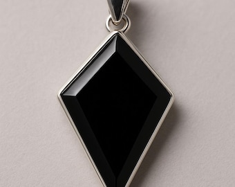 Black Onyx Kite Pendant: 925 Sterling Silver, Bohemian Protection Necklace
