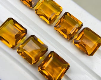 Emerald Cut Lab Grown Yellow Citrine Lab Grown Gemstone: Wholesale Loose Stone, 5-30mm