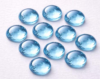 A One Quality Lab Grown Sky Blue Topaz Round Shape Cabochon Smooth Polish Calibrated Wholesale Loose Gemstone 5 To 30 MM All Size Available