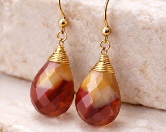 Dainty Mookaite Agate Earring - 925 Sterling Silver - Teardrop Gold Plated Earring - Birthstone Jewelry - New Year Gift For Mom