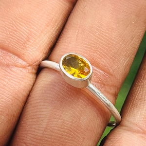 Natural Citrine Engagement Ring For Her Dainty Yellow Gemstone Ring 925 Sterling Silver Stacking Ring November Birthstone Jewelry