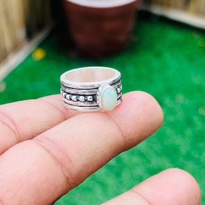 Handmade Sterling Silver Spinner Ring with Opal: Bohemian Meditation Jewelry