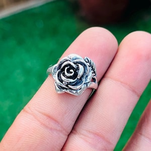 Sterling Silver Rose Ring: Vintage Floral Boho Statement Jewelry
