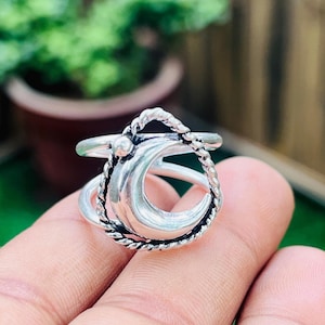 Spiritual Moon Ring 925 Sterling Silver Celestial Adjustable Band Minimalist Moon Ring Mystical Moon Jewelry for Her