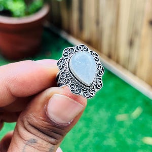 Moonstone Statement Ring: Handmade Sterling Silver Vintage Boho Jewelry