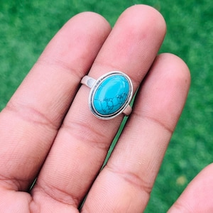 Handmade Sterling Silver Simple Turquoise Ring | Minimalist Gemstone Ring | Dainty Boho Jewelry Gift for Her