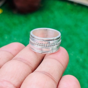 Sterling Silver Spinner Ring: Floral Meditation Band, Anxiety Fidget Ring