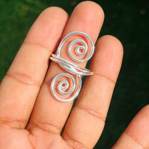 Spiraalring, 925 sterlingzilveren ring, zilveren spiraalring, verstelbare ring, zilveren wervelring, statementring, dubbele spoelenring, handgemaakt