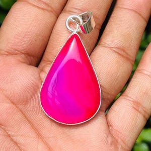 Dyed Pink Agate Pendant For Women 925 Sterling Silver Pink Gemstone Necklace Unique Pink Agate Teardrop Pendant