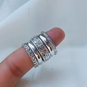 Handmade Sterling Silver Stacking Ring Set: Floral Design