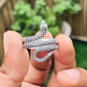 Sterling Silver Snake Ring: Adjustable Unisex Serpent Wrap, Boho Gothic Style