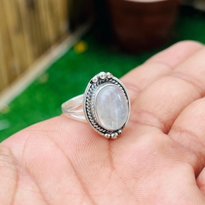 Handmade Sterling Silver Moonstone Statement Ring: Boho Spiritual Jewelry