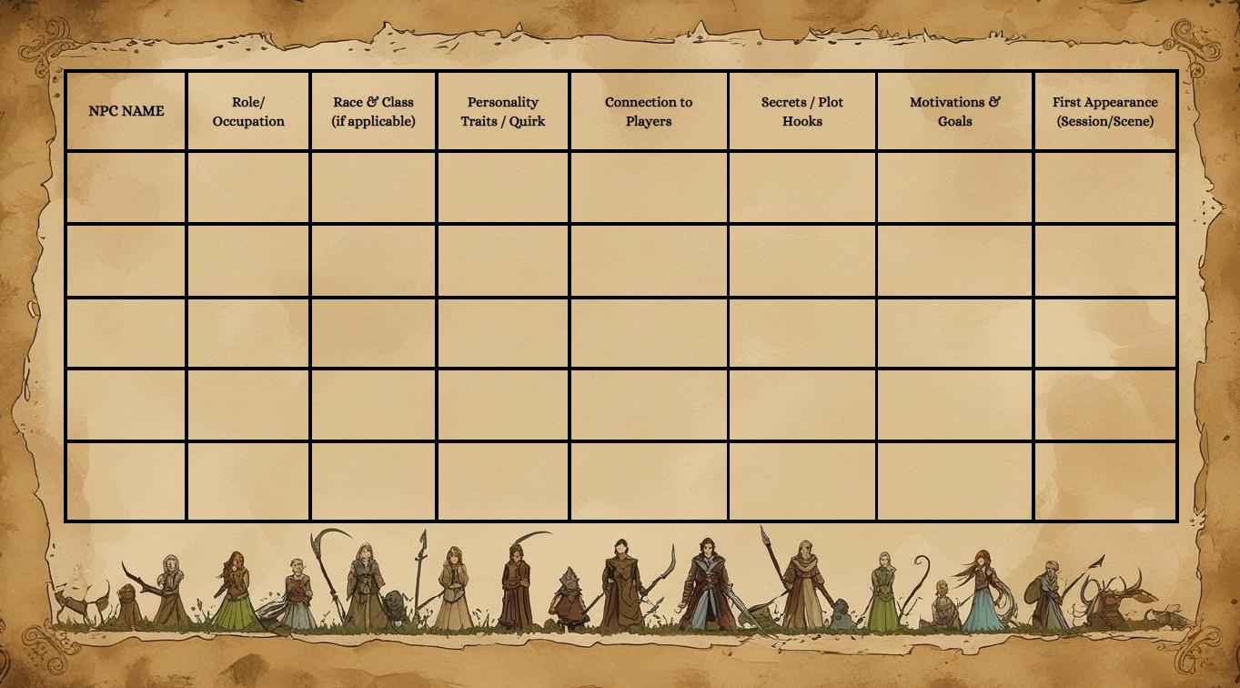 D&D NPC Tracker Sheets: Printable Character Trackers for Dms and ...