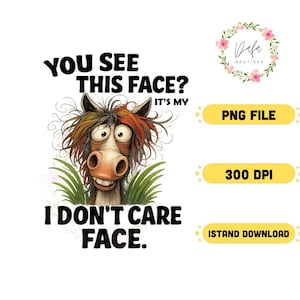 Funny Horse PNG, I Don’t Care Face Clipart, Sarcastic Cartoon Horse Sublimation, 300 DPI Digital Download, Instant Humor File