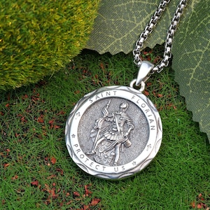 Saint Florian Sterling Silver Medal Necklace: Firefighter Patron Saint