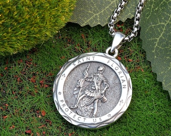 Collana Pompiere YFN San Floriano In Argento Sterling 925 - Ciondolo Medaglia Per Vigili Del Fuoco