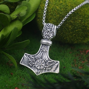 Viking Thor Hammer Necklace – 925 Sterling Silver Mjölnir Pendant with Intricate Celtic Patterns | Norse Protection Amulet Strength Symbol