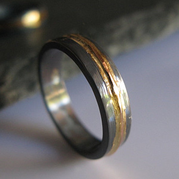 IN Stock Size 9 1/2 Man Wedding Ring Rustic Man Wedding Band Oxidized Ring Black Gold Ring Rustic Ring Unique Bimetal Ring OOAK Ring Artisan