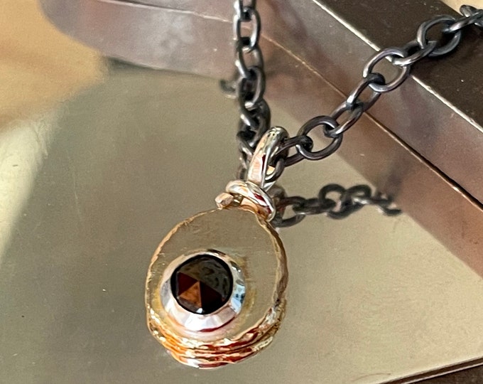 Black Diamond Pendant, 18K, Black Chain Necklace