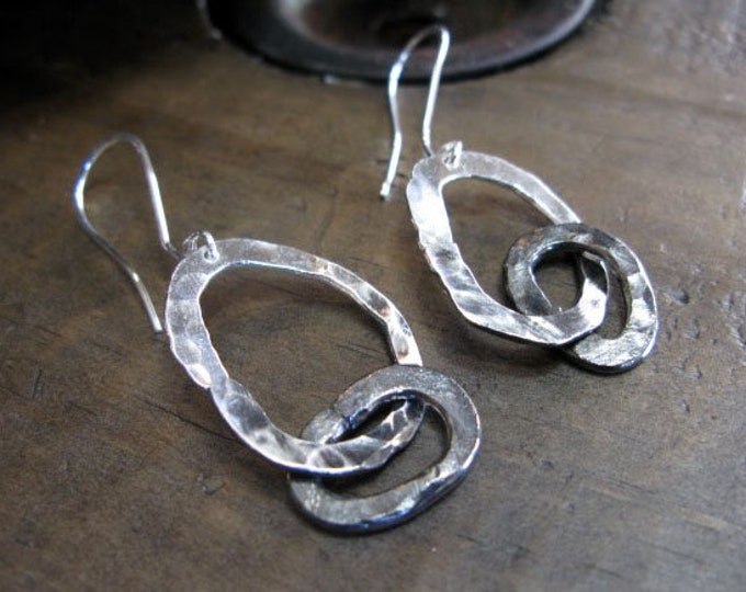 Sterling Silver Double Hoop Earrings 2 inch Hammered Silver Artisan