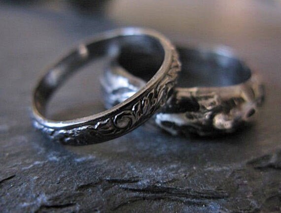 Black Rhodium Wedding Band Set Viking Ring Rustic Wedding Ring | Etsy