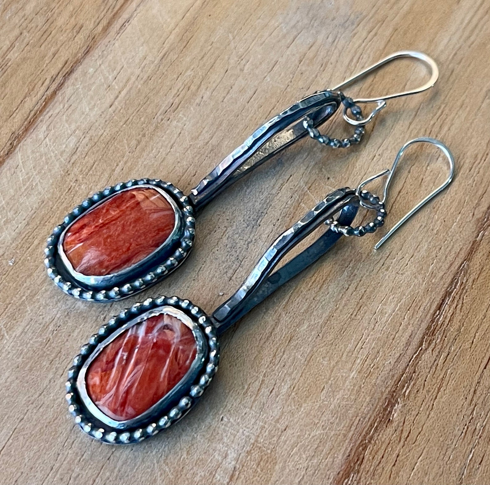 Orange Spiny Oyster Earrings Sterling Silver Southwest Boho Etsy
