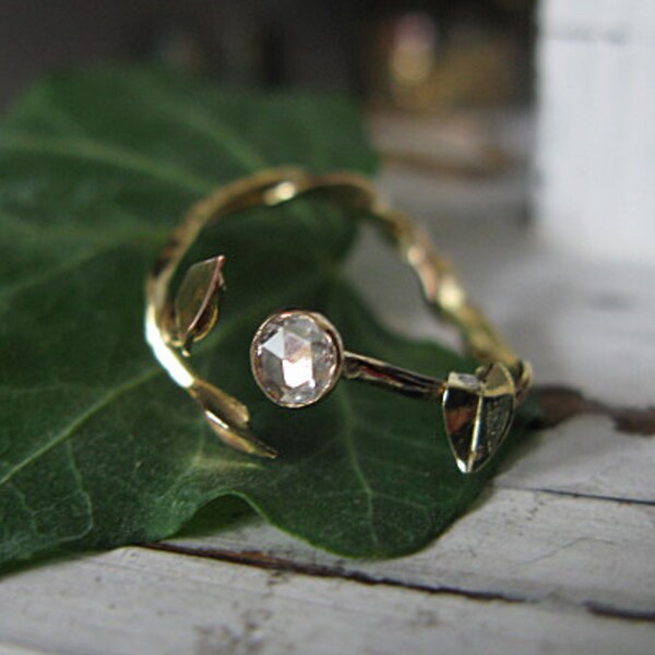 RESERVED for Danae - Diamond Twig Ring 14K Colored Gold Leaf Promise Ring Unique Engagement Ring Gold Branch Rose Cut Diamond