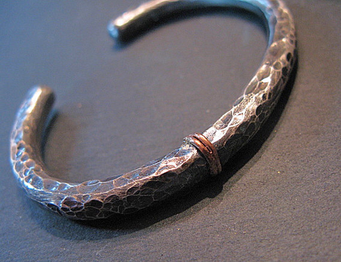 Mens Heavy Silver Cuff Bracelet Hammered Silver Cuff 5mm Fine Etsy