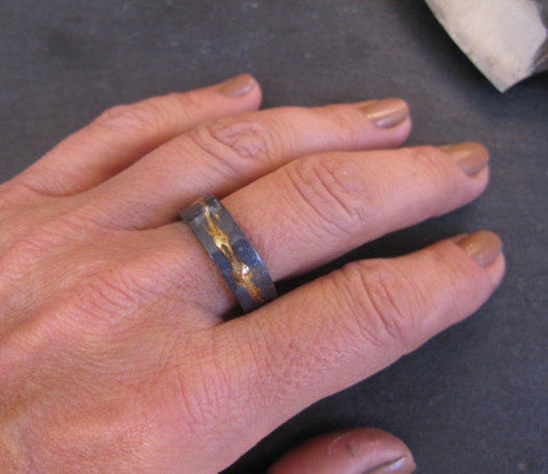 14K Yellow Gold Sterling Silver Mixed Metal Ring Custom Etsy