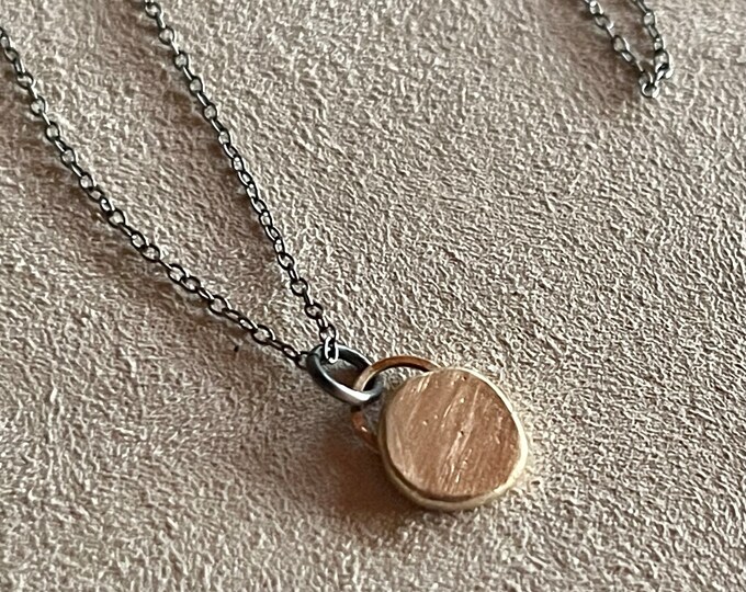 Solid Gold Disc Pendant - Tiny Gold Disc Necklace - Pebble Pendant - Handmade Artisan - Rustic Recycled - Layering Necklace - Ethically Made