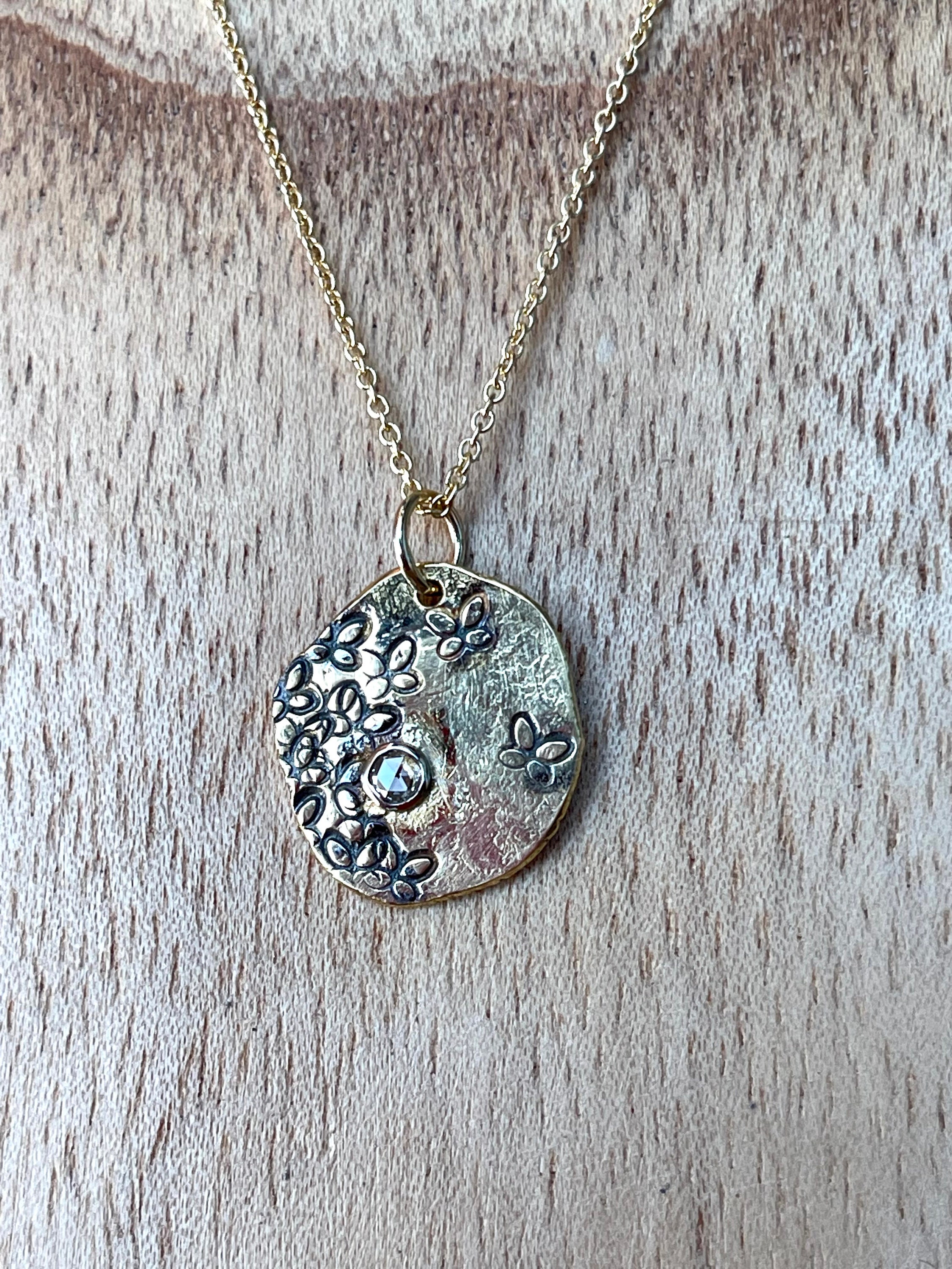 Solid Gold Pendant 22K Rose Cut Diamond 