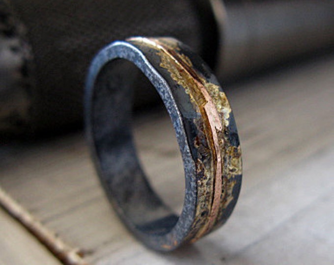5mm - Viking River Ring - Oxidized Sterling Silver - 14K Rose Gold - 14K Yellow Gold - Unisex Wedding Band - Handmade Ring