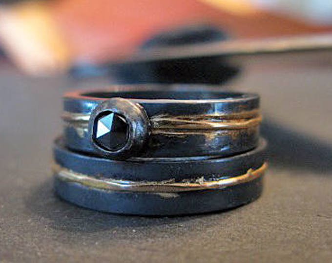 Black Diamond Ring Size 7 Wedding Ring Unique Wedding Band Modern Black Wedding Band Black Gold Ring Rose Cut Diamond Ring Goth Engagement
