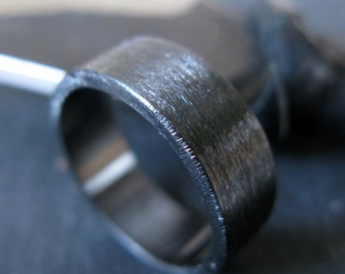 8mm - Brushed Silver Ring - Sterling Silver - Black Rhodium - Unisex Wedding Band - Handmade Ring