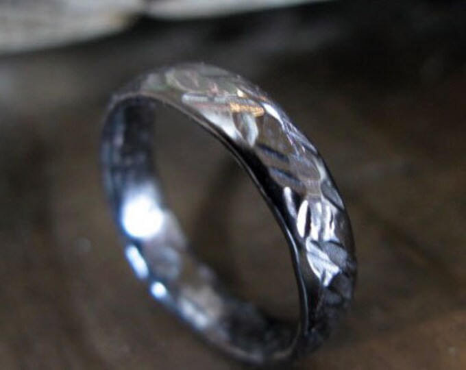 Rustic Oxidized Wedding Band 5mm Sterling Silver