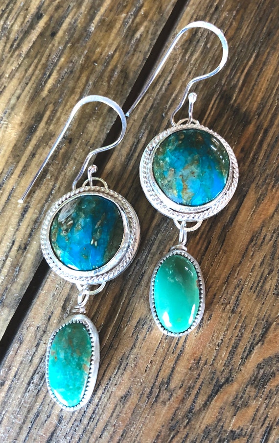 Green Turquoise Dangle Earrings New Mexico Mined Turquoise Etsy