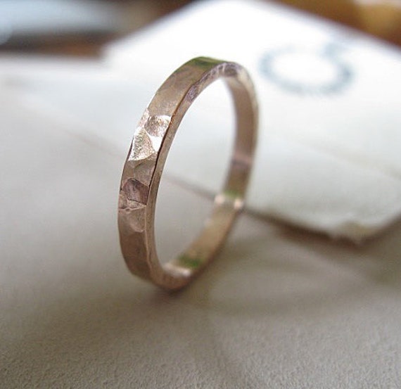 Mens Wedding Band Rose Gold 14k Rose Gold Hammered Band Size Etsy