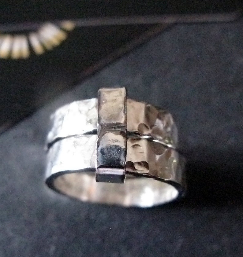 Hammered Sterling Silver Mens Ring Sealed With a Kiss Double Band Ring Mens Wedding Ring Men Wedding Band Mens Sterling Silver Band Viking