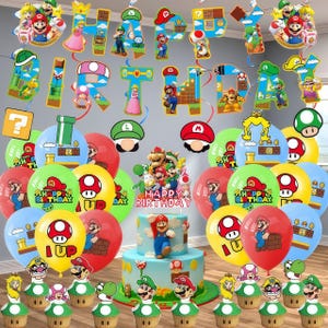 Super Mario Birthday Party Decoration Set: Banner, Balloons & Cake Toppers
