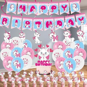 AristoCats Birthday Decor - Marie Cat Banner, Balloons, Cake & Cupcake Toppers | Marie Cat Birthday Party Supplies, Girl&#39;s birthday Decor