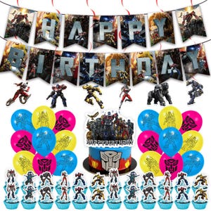 Transformers Birthday Decor - Transformers Banner, Balloons, Cake Cupcake Toppers | Transformers Birthday Party Supplies, Boy birthday Decor