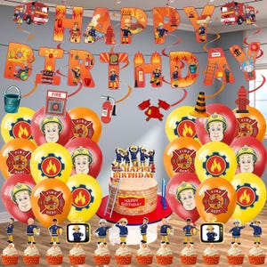 Fireman Sam Birthday Party Decoration Set: Banner, Balloons, Cake Toppers