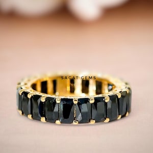 Baguette Schwarz Onyx Ehering, Vintage-Stil Vorschlag Band, Verlobung Schmuck, 14k Gelbgold Geburtstagsgeschenk für Frau