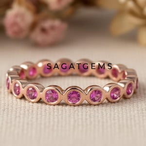 Anello dell'eternità completo in rubino, anello impilabile in oro massiccio