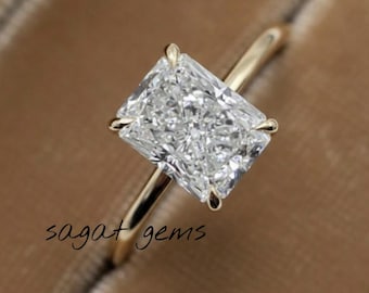 14k Yellow Gold Radiant Cut Engagement Ring Radiant Cut Solitaire Ring Radiant Cut Moissanite Ring Women's Engagement Rings Proposal Gifts