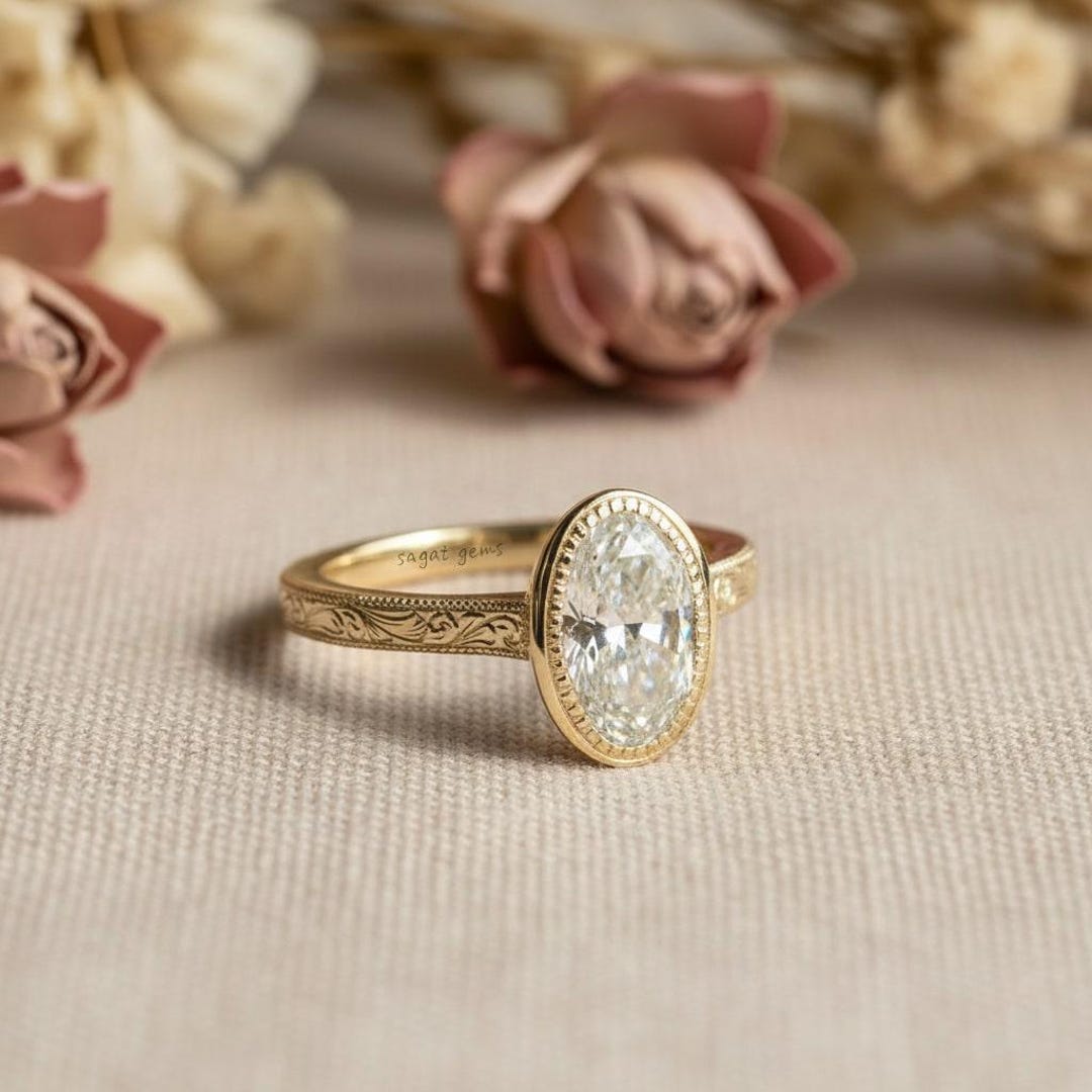 Leth Rings Bezel Set 2.50ct Oval Cut Moissanite Engagement Ring, 14k-gold Diamond ...